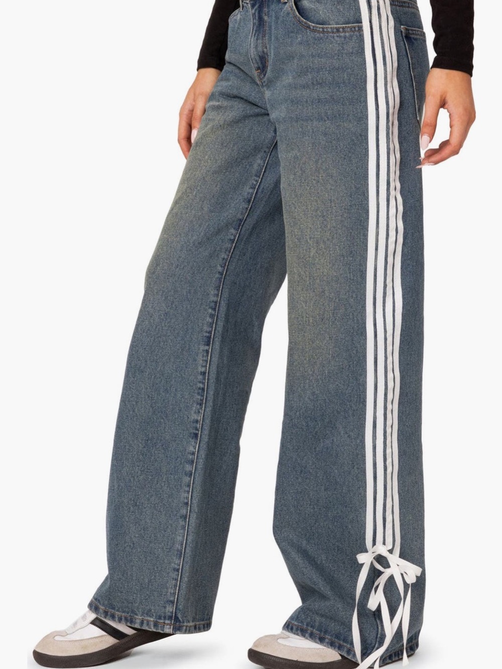 Telepatia Ribbon-Trim Bow Jeans Denim Y2K Size 26 / 3/4 Cotton/Lyocell Blend